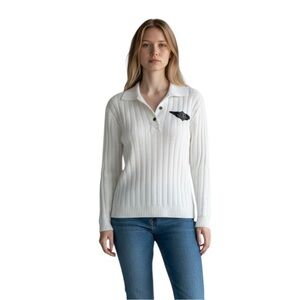 Harley Davidson Collared Appliqued Spellout Back Ribbed Sweater